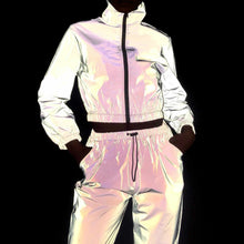 Load image into Gallery viewer, Women Tracksuit 2 Piece Set Hip Hop Reflective Crop Top Pants Fashion Female Loose Zipper Jacket Coat Matching Sets Plus Size