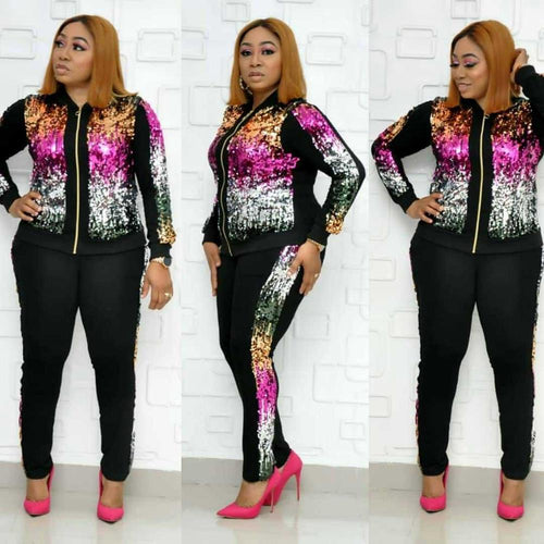 2 Two Piece Set Women track suit tops and pants hooded suit fashion big sequins jogging femme sets two piece outfits sweat suits