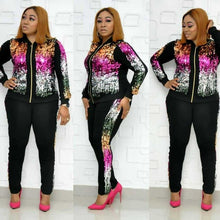 Load image into Gallery viewer, 2 Two Piece Set Women track suit tops and pants hooded suit fashion big sequins jogging femme sets two piece outfits sweat suits