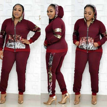 Load image into Gallery viewer, 2 Two Piece Set Women track suit tops and pants hooded suit fashion big sequins jogging femme sets two piece outfits sweat suits